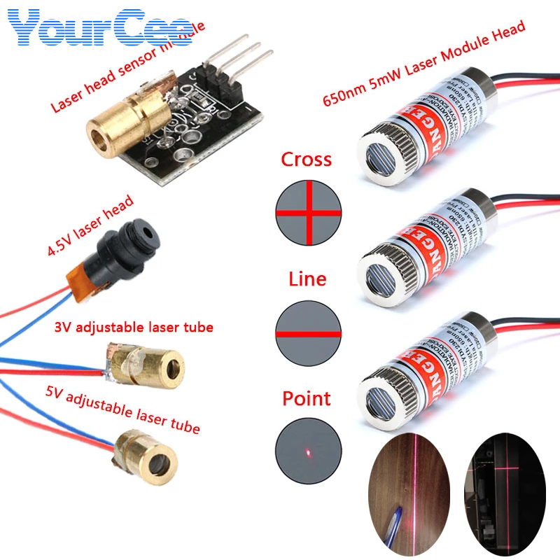 Laser Focus Lens - 2pcs 650nm 5mW Red Point/Line/Cross Laser