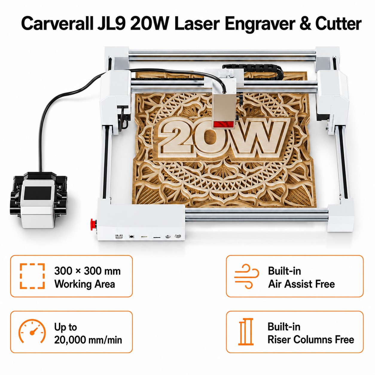 Industrial Laser Engraving Machine - Carverall JL9 20W Laser Engraver Cutter,